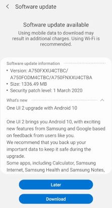 upgrade samsung galaxy a7 2018 official android 10 update