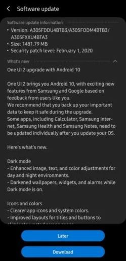 upgrade samsung galaxy a10 with android 10 os update